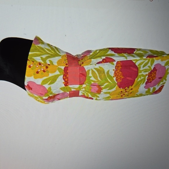 Lilly Pulitzer Floral Strapless Dress Pink Yellow Lime White Cotton sz 0 EUC - Picture 2 of 12